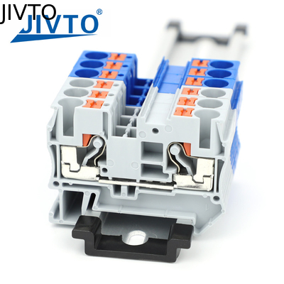 PT6 Push-in Terminal Block Din Rail 6mm2 Sem parafuso Primavera Feed-Through Connector fio elétrico